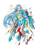  aqua_(fire_emblem_if) bangs blue_hair facial_mark fire_emblem fire_emblem_heroes fire_emblem_if floral_print full_body hagoita hanetsuki highres holding japanese_clothes kaya8 kimono long_hair long_sleeves looking_at_viewer obi official_art paddle parted_lips sandals sash solo tabi torn_clothes transparent_background veil very_long_hair wide_sleeves 