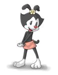  animaniacs anthro black_fur clothing dot_warner female flower fur gloves hands_together looking_at_viewer mammal open_mouth open_smile plant red_nose sakuramoto simple_background skirt smile solo tongue warner_brothers white_fur 
