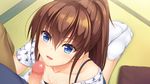  aqua_eyes asami_asami brown_hair censored game_cg hibiki_works long_hair natural_vacation penis ponytail sarashina_yuzuki socks wet 