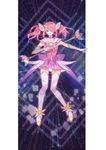  1girl alternate_costume alternate_hair_color alternate_hairstyle brooch choker earrings elbow_gloves full_body gloves hair_over_one_eye jewelry league_of_legends luxanna_crownguard magical_girl pink_hair solo star star_guardian_lux thighhighs tiara wand 