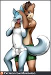  asphyxiation bastion bear blue_eyes briefs bulge canine choking clothing cub green_eyes male male/male mammal navel penis_outline simple_background underwear wolf young 