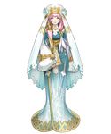  bangs blonde_hair blue_dress blue_eyes book breasts dress earrings fire_emblem fire_emblem_heroes full_body fur_trim gradient gradient_hair gunnthra_(fire_emblem) hair_ornament highres holding holding_book jewelry long_dress long_hair long_sleeves looking_at_viewer maeshima_shigeki medium_breasts multicolored_hair non-web_source official_art pink_hair smile solo standing transparent_background veil wide_sleeves 
