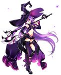  aisha_(elsword) artist_request black_footwear black_gloves black_hat black_legwear detached_sleeves elbow_gloves elsword frills full_body gloves grin hand_on_hip hat holding holding_staff long_hair looking_at_viewer mismatched_legwear official_art over_shoulder oz_sorcerer_(elsword) purple_eyes purple_hair shoes short_shorts shorts single_elbow_glove smile solo staff standing thighhighs transparent_background very_long_hair waist_cape witch_hat 