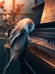  ambiguous_gender aquasixio avian beak bird detailed_background feathered_wings feathers feral flower grey_feathers inside musical_instrument musical_note owl piano plant playing_music sheet_music solo standing sunbeam tail_feathers window wings 