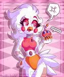  2017 amanddica animatronic avian beak breasts digital_media_(artwork) feathers female five_nights_at_freddy&#039;s freddy_fazbear&#039;s_pizzeria_simulator funtime_chica_(fnaf) funtime_cupcake_(fnaf) hi_res machine non-mammal_breasts robot simple_background smile video_games white_feathers 