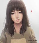  asian black_hair blush brown_eyes closed_mouth dated eyebrows heart highres looking_at_viewer luode_huayuan medium_hair nose original realistic smile solo traditional_media upper_body 