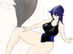  adjusting_clothes adjusting_swimsuit ass blue_eyes blue_hair breasts competition_swimsuit full_body highleg highleg_swimsuit houshou_(kantai_collection) kantai_collection karakure_(kamo-nanban) large_breasts long_hair looking_at_viewer one-piece_swimsuit ponytail smile solo swimsuit 