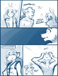  ! 2017 ? ?! anthro blue_background canine casual_nudity clothed clothing comic dialogue english_text feline female flora_(twokinds) fur grin group hair male mammal monochrome natani open_mouth simple_background sketch smile striped_fur stripes sythe_(twokinds) teeth text tiger tom_fischbach topless twokinds webcomic white_background wolf 
