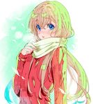  blonde_hair blue_eyes blush long_hair looking_at_viewer male_focus midare_toushirou otoko_no_ko parted_lips scarf shuri_(84k) solo touken_ranbu winter_clothes 