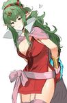  absurdres boots bracelet breasts cape chiki circlet cleavage dress fire_emblem fire_emblem:_kakusei fire_emblem:_monshou_no_nazo green_eyes green_hair hair_ornament highres jewelry large_breasts long_hair looking_at_viewer mamkute older ormille pink_legwear pointy_ears ponytail short_dress sidelocks solo strapless strapless_dress thigh_boots thighhighs thighs tiara 