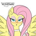  2017 blush dirty_talk english_text equine eyeshadow female fluttershy_(mlp) friendship_is_magic hair half-closed_eyes long_hair looking_at_viewer makeup mammal my_little_pony open_mouth pegasus pink_hair reiduran simple_background solo text white_background wings 
