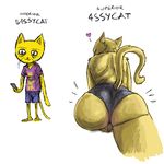  &lt;3 4ssycat abstract_background bedroom_eyes big_butt butt butt_focus clothed clothing feline female fur furrymoan half-closed_eyes looking_back male mammal presenting s4ssycat seductive transformation yellow_fur 