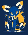  2017 3_toes 5_fingers absurd_res blue_background blue_body chibi crouching cute digital_drawing_(artwork) digital_media_(artwork) dipstick_ears e621 esix feline hi_res looking_at_viewer machine mammal mascot outline robot simple_background solo toes tricksta yellow_eyes yellow_nose 