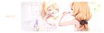  blonde_hair bow brushing_teeth closed_eyes day from_behind hair_bow indoors kyuri_tizu long_hair mirror original pointy_ears solo strap_slip syrene_(kyuri_tizu) toothbrush 