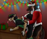  2016 5_fingers ambiguous_penetration animal_genitalia animal_penis bawrk black_fur brown_fur candy candy_cane canine canine_penis chest_tuft christmas christmas_lights claws clothed clothing costume detailed_background digital_media_(artwork) dog drooling erection fluffy fluffy_tail food from_behind_position fur german_shepherd gift grabbing_from_behind grey_fur hair hi_res holidays husky male male/male mammal partially_clothed patrikthedog penetration penis precum saliva santa_costume sex shirt_pull smile smirk table tan_fur tongue tongue_out tuft 