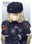  blonde_hair blue_eyes breasts character_name fur_hat gloves hat ken19941028 kolin large_breasts long_hair solo street_fighter street_fighter_v upper_body 