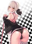  arched_back artoria_pendragon_(all) artoria_pendragon_(swimsuit_rider_alter) ass back bikini black_bikini blush braid breasts cameltoe fate/grand_order fate_(series) french_braid from_behind hood hoodie leg_garter looking_at_viewer looking_back maid_bikini maid_headdress medium_breasts mop neck_garter off_shoulder open_clothes open_hoodie partially_visible_vulva rama_(amaru) sideboob solo swimsuit yellow_eyes 