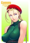  antenna_hair bare_shoulders beret blonde_hair blue_eyes braid breasts cammy_white character_name covered_nipples green_leotard hat ken19941028 large_breasts leotard lips long_hair looking_at_viewer parted_lips scar solo street_fighter street_fighter_v twin_braids upper_body 