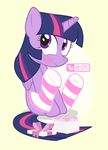  2016 blush bow box clothing cute dm29 equine eyelashes feathered_wings feathers female friendship_is_magic gift hair horn legwear logo mammal mostly_nude multicolored_hair my_little_pony purple_eyes ribbons simple_background sitting smile socks solo striped_legwear striped_socks stripes text twilight_sparkle_(mlp) winged_unicorn wings yellow_background 