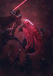  501st_legion_:_vader&#039;s_fist_vs_space_cockroaches alien_queen aliens cape crossover darth_vader drooling energy_sword epic guillem_h_pongiluppi helmet highres holding_sword holding_weapon lightsaber open_mouth profile realistic saliva sith star_wars sword weapon xenomorph 