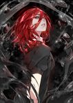  androgynous commentary crying crying_with_eyes_open gem_uniform_(houseki_no_kuni) houseki_no_kuni ian_olympia looking_up medium_hair open_mouth red_eyes red_hair shinsha_(houseki_no_kuni) short_sleeves signature solo tears 