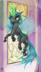 2018 ambiguous_gender changeling feral flying friendship_is_magic hair hi_res horn inside magic my_little_pony queen_chrysalis_(mlp) solo stained_glass the1xeno1 
