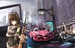  absurdres agent_(girls_frontline) amputee armband assault_rifle bangs black_footwear black_hair black_legwear black_panties blood blood_on_face blood_splatter boots breasts broken_glass brown_eyes brown_hair car chinese cityscape closed_mouth clothes_around_waist cloud cloudy_sky commentary crossed_legs deep_wound double_bun dress dress_lift expressionless eyebrows_visible_through_hair full_body garter_straps girls_frontline glass gloves glowing glowing_eyes ground_vehicle gun guro hair_between_eyes headphones headset high_heel_boots high_heels highres holding holding_arm injury jacket jacket_around_waist light long_hair looking_at_another looking_at_viewer looking_to_the_side m4_carbine m4a1_(girls_frontline) maid maid_headdress medium_breasts motor_vehicle multicolored_hair multiple_girls outdoors panties rifle rinu99 road ruins sangvis_ferri scarf severed_arm severed_limb sign silver_eyes single_glove sky standing starbucks streaked_hair street thigh_boots thighhighs underwear walkie-talkie warning_sign weapon 