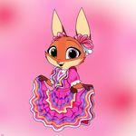  2017 anthro canine cheek_tuft clothed clothing cub cute_fangs disney dress ear_bow fan_character female fox gloves_(marking) green_eyes heterochromia hybrid lagomorph looking_at_viewer mammal markings open_mouth open_smile purple_eyes rabbit signature skeletonguys-and-ragdolls smile solo tuft violet_(zootopia) young zootopia 