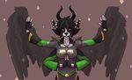  5_fingers anthro black_hair breasts digital_media_(artwork) dragon eastern_dragon enaya-thewhitewolfen feathered_wings feathers green_eyes hair horn multi_arm multi_eye multi_limb simple_background smile solo standing wings 