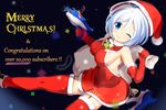  akiiro blue_eyes blush breasts christmas dennou_shoujo_youtuber_shiro elbow_gloves english followers garter_straps gloves halterneck hat large_breasts looking_at_viewer merry_christmas one_eye_closed parted_lips red_gloves red_hat red_legwear santa_costume santa_hat shiro_(dennou_shoujo_youtuber_shiro) short_hair sideboob smile solo thighhighs virtual_youtuber white_hair 