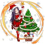  blush christmas christmas_tree dress hat konno_yuuki long_hair official-art purple_hair red_eyes smile sword_art_online 