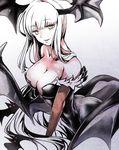  alternate_color alternate_eye_color bare_shoulders bat bat_wings breasts cleavage head_wings large_breasts leotard long_hair looking_at_viewer morrigan_aensland panda=hiro pantyhose solo vampire_(game) white_hair wings yellow_eyes 