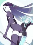  androgynous black_eyes black_gloves black_hair black_legwear black_neckwear black_shorts bort diamond_(houseki_no_kuni) elbow_gloves gem_uniform_(houseki_no_kuni) gloves houseki_no_kuni long_hair multicolored_hair multiple_others necktie shirt short_hair short_sleeves shorts sparkle sword thighhighs weapon white_gloves white_legwear white_shirt yokoshima_mingu 