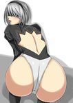 1girl android ass back back_opening black_hairband blindfold from_behind hairband huge_ass kneeling leotard mole_under_mouth nier_(series) nier_automata parted_lips shiny shiny_clothes short_hair silver_hair solo yorha_no._2_type_b yulia 