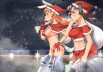  animal_ears bikini black_hair blue_eyes blush breasts brown_eyes brown_hair bunny_ears charlotte_e_yeager christmas collarbone commentary_request dog_ears gertrud_barkhorn hat highres hiroshi_(hunter-of-kct) large_breasts long_hair midriff multiple_girls navel red_bikini sack santa_hat side-tie_bikini smile snow strike_witches swimsuit tail twintails world_witches_series 