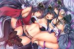  :d animal_ears ass bell bikini black_bikini black_gloves black_hair black_legwear black_pants blush breasts breasts_apart collarbone detached_sleeves elbow_gloves erune eyebrows_visible_through_hair gloves granblue_fantasy grin hair_bell hair_ornament hand_gesture jingle_bell large_breasts long_hair looking_at_viewer lying mitsugi multiple_girls multiple_persona navel on_back on_side one_eye_closed open_mouth pants pink_eyes smile swimsuit tail thigh_gap thighhighs very_long_hair yuel_(granblue_fantasy) 