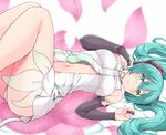  aqua_eyes aqua_hair bridal_gauntlets hasu_(hk_works) hatsune_miku hatsune_miku_(append) long_hair looking_at_viewer nail_polish navel necktie solo thighhighs twintails vocaloid vocaloid_append 