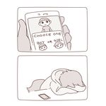  animal_crossing anthro canine cellphone clothing comic english_text facedesk female hoodie human male mammal monochrome nintendo phone s1120411 sitting table text translated video_games villager_(animal_crossing) wolf 