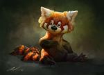  ailah ambiguous_gender black_eyes claws cute feral fur grass green_background mammal paws red_fur red_panda simple_background sitting solo 