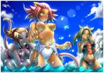  animal_humanoid blonde_hair blush breasts cat_humanoid clothing embarrassed emperpep feline female final_fantasy final_fantasy_xiv green_eyes hair humanoid jewelry mammal miqo&#039;te naughty_face navel nipples outside pink_hair square_enix swimsuit torn_clothing video_games water wet yellow_eyes 