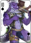  2017 5_fingers abs anthro assault_rifle balls biceps blue_eyes card clothed clothing digital_media_(artwork) dragon erection fonyaa gun hair handgun holding_object holding_weapon horn humanoid_penis male military muscular muscular_male navel nude partially_retracted_foreskin pecs penis playing_card ranged_weapon rifle scalie simple_background smile solo standing tattoo torn_clothing uncut weapon 