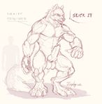  animal_genitalia animal_penis balls canine canine_penis claws command erection knot looking_at_viewer male mammal monochrome muscular muscular_male penis pointing_at_penis precum sketch solo text were werewolf zephyxus 