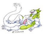  2016 anthro balls claws dragonasis erection fur lying male mammal nude on_back open_mouth penis sergal solo tongue tongue_out 