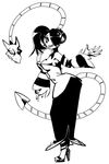  1girl bare_shoulders breasts detached_collar detached_sleeves dress hair_over_one_eye high_heels leekosi leviathan_(skullgirls) monster_girl side_ponytail skullgirls squigly_(skullgirls) stitched_mouth stitches striped striped_sleeves zombie 
