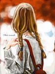  1girl backpack braid brown_hair dress from_behind girl sketch solo tagme theorie 