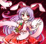  :d animal_ears bunny_ears carrot creature kune-kune long_hair looking_at_viewer lowres necktie open_mouth pote_(ptkan) purple_hair red_eyes red_skirt reisen_udongein_inaba shirt skirt smile solo sweatdrop touhou very_long_hair white_shirt 