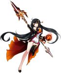  ara_han black_footwear black_gloves black_hair black_legwear elbow_gloves elsword eyeshadow feather_boa full_body gloves hair_ornament hair_stick holding holding_spear holding_weapon long_hair looking_at_viewer low_twintails magic makeup official_art polearm sando_(artist) shoes single_thighhigh smile solo spear standing standing_on_one_leg tassel thighhighs transparent_background twintails very_long_hair weapon yama_raja_(elsword) yellow_eyes 