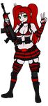  2017 alpha_channel assault_rifle boots clothing datfurrydude elf female footwear gear green_eyes gun hair humanoid knee_pads legwear looking_at_viewer not_furry pointy_hair ponytail ranged_weapon red_hair rifle simple_background skirt solo standing stockings striped_bra striped_clothing striped_legwear striped_stockings stripes transparent_background v_sign weapon 