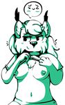  2017 anthro blush breasts captainfluffybutt clothed clothing digital_media_(artwork) embarrassed feline female fur hair looking_at_viewer lynx mammal millianne_mirage monochrome nipples nude open_mouth simple_background smile smirk solo vector white_background 