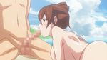  10s 1girl animated animated_gif brown_hair censored fellatio nude nudist_beach_ni_shuugakuryokou_de!! nudist_beach_ni_shuugakuryokou_de!!_the_animation oral penis pink_pineapple sky sucking 